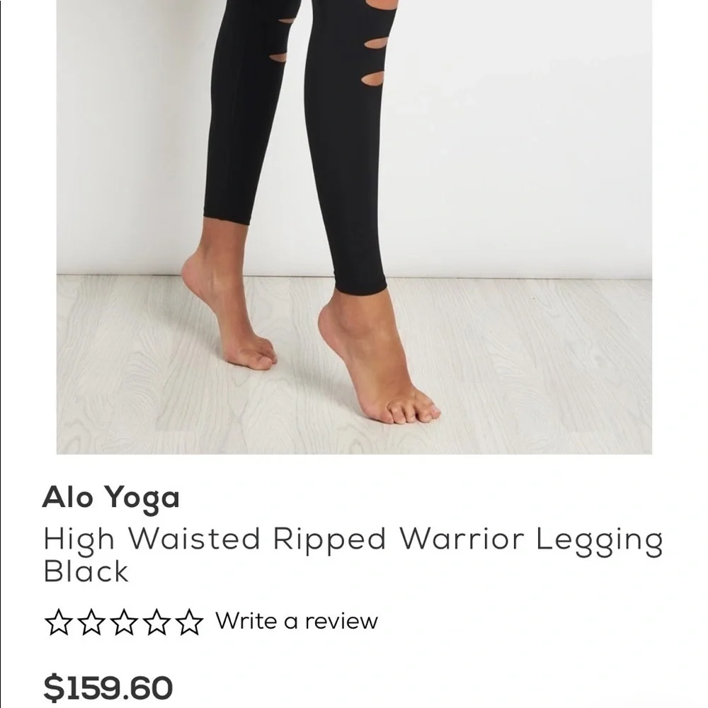 Alo Yoga High Waisted Ripped Warrior Legging in Black Size Extra‎ Small